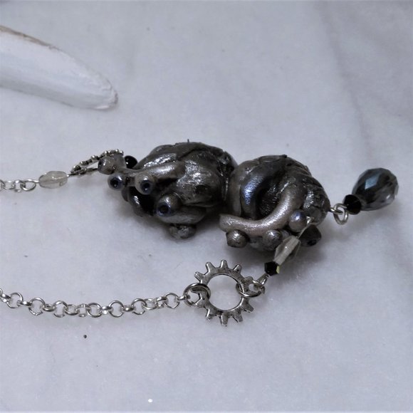 HANDMADE Siamese robot anatomical hearts necklace silver - Picture 4 of 11